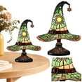 thumbnail image 5 of Yucurem Halloween Decoration - Witch LED Hat Lamp Stained Glass, Handmade Gothic Witch Hat Night Light for Indoor Party & Spooky Halloween Party Decorations (Green), 5 of 7