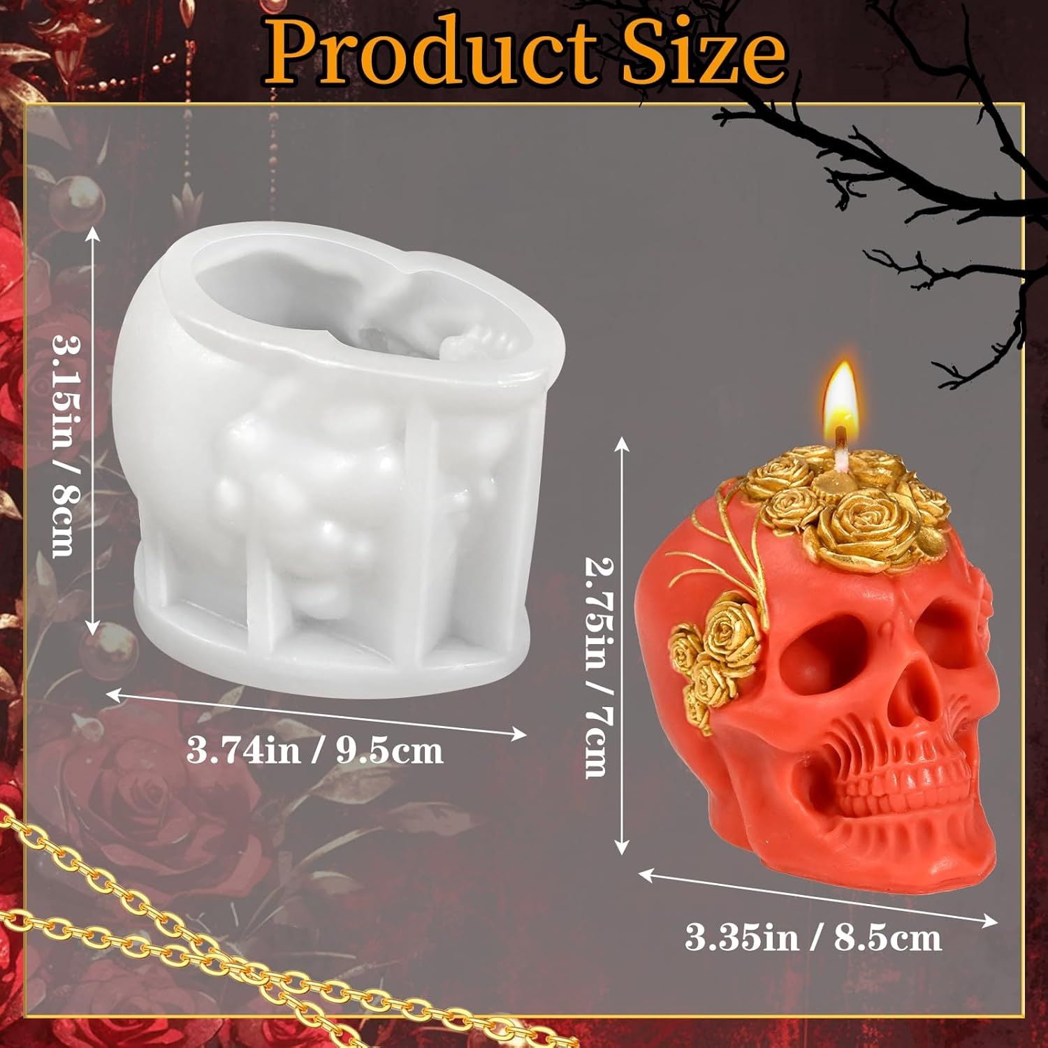 3D Skull Silicone Mold for Resin Candle Soap and Whiskey Ice Making