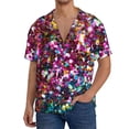 thumbnail image 7 of Lsque Color Shiny print Men's Cuban Collar Short Sleeve Shirt Summer Beachwear Casual Button Down Fashionable Vacation Leisure Shirt-Large, 7 of 7