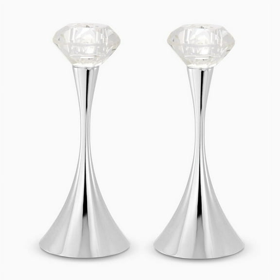 Hazorfim Crystal and Plated Candlesticks Silver-Plated