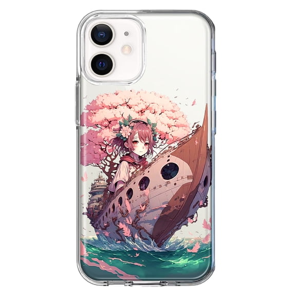 MUNDAZE Apple iPhone 11 Shockproof Clear Hybrid Protective Phone Case Kawaii Manga Pink Cherry Blossom Japanese Girl Boat Cover