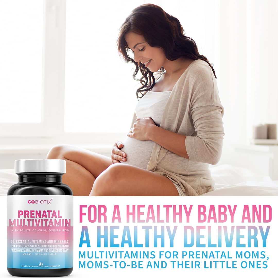 GoBiotix Prenatal Vitamins for Women with Iron, Calcium, Folate & Vitamin D2, 90 Capsules, Pregnancy Support
