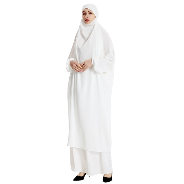 Hauts à Manches Longues pour Femmes Robe Abaya Modeste à Capuche Chauve-Souris Couleur Unie 2 Couleurs