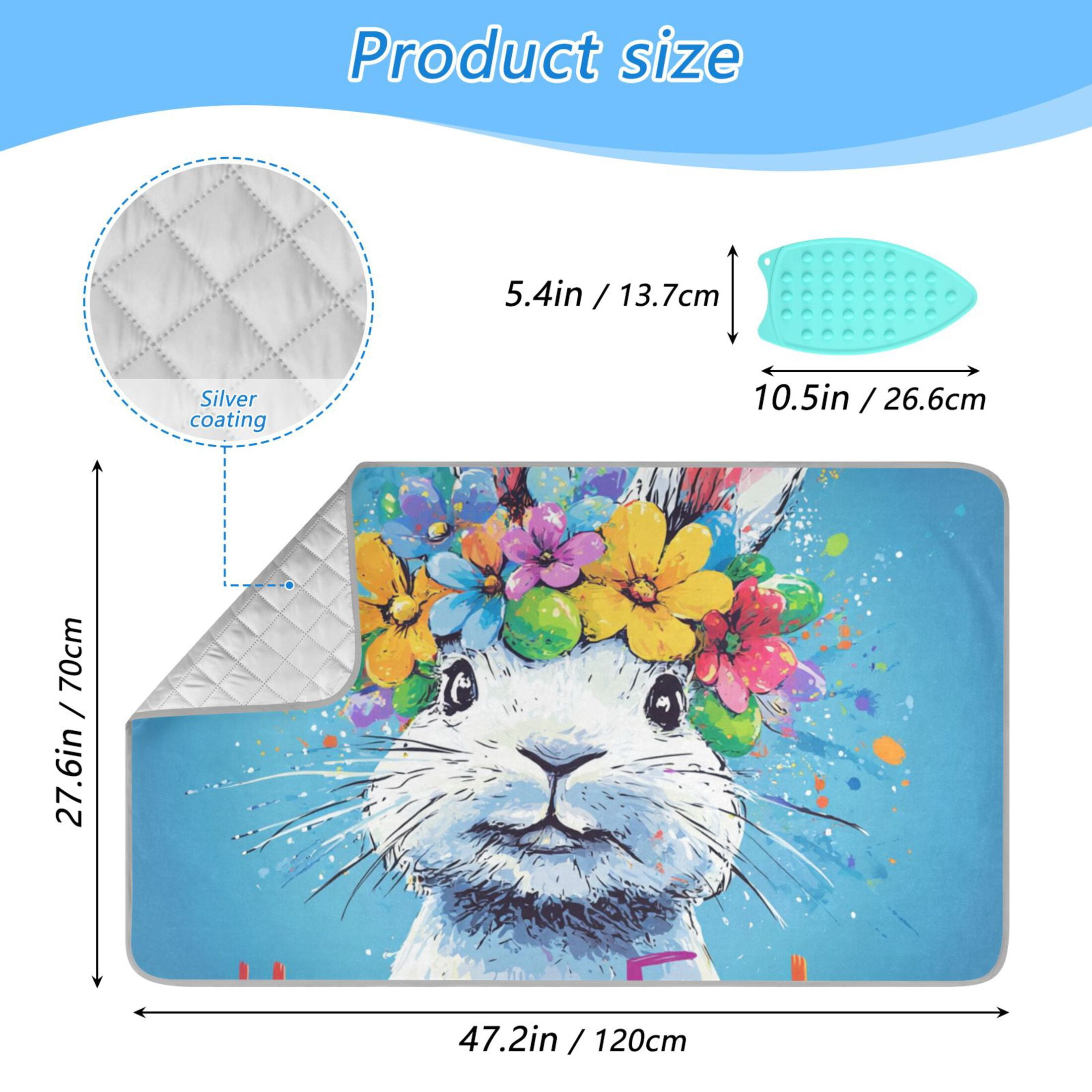 Happy Easter Cartoon Rabbit with Garland Ironing Mat Blanket Portable Travel Ironing Pad Heat Resistant Pad 47.2" x 27.6”