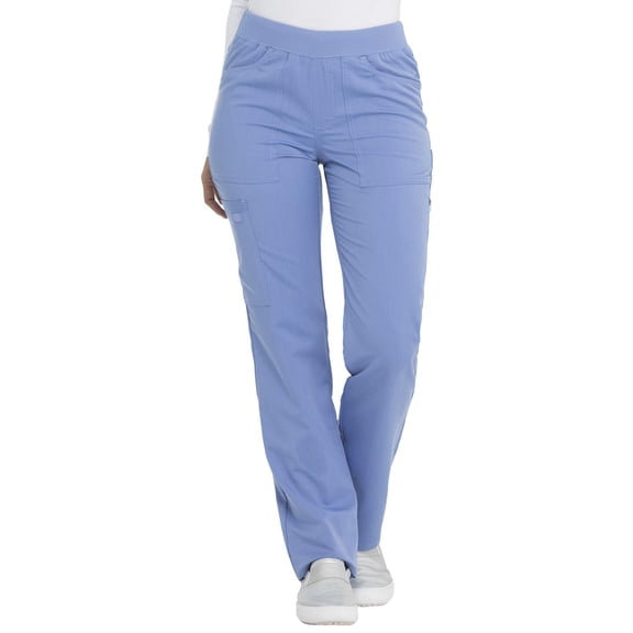 Dickies Women Scrub Pull-on Pant Mid Rise Tapered Leg Bottoms with 6 Pockets & Rib-knit Waistband DK135T, XS Tall, Ciel