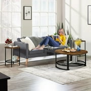 Lamerge 3-Piece Modern Living Room Table Set, Coffee Table and 2 End Side Tables, Rustic Brown