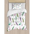 thumbnail image 3 of Feather House Decor Queen Size Duvet Cover Set, Irregular Watercolors Feather Patterns in Soft Pastel Mint Plumage Design, Decorative 3 Piece Bedding Set with 2 Pillow Shams, Multi, by Ambesonne, 3 of 3