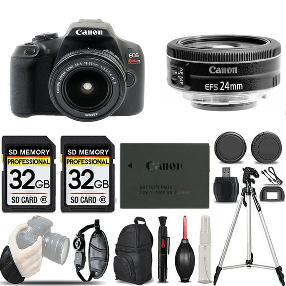 Canon EOS Rebel T7 DSLR Camera with 18-55mm Lens  24mm f/2.8 STM Lens -LOADED KIT (International Version)