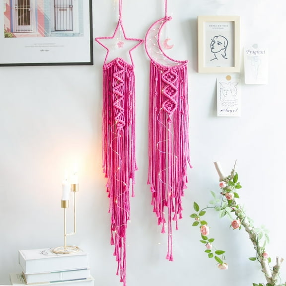 Star Moon Dreamcatcher, Teen Girl Room Decor,Macrame Wall Hanging for Baby Gifts