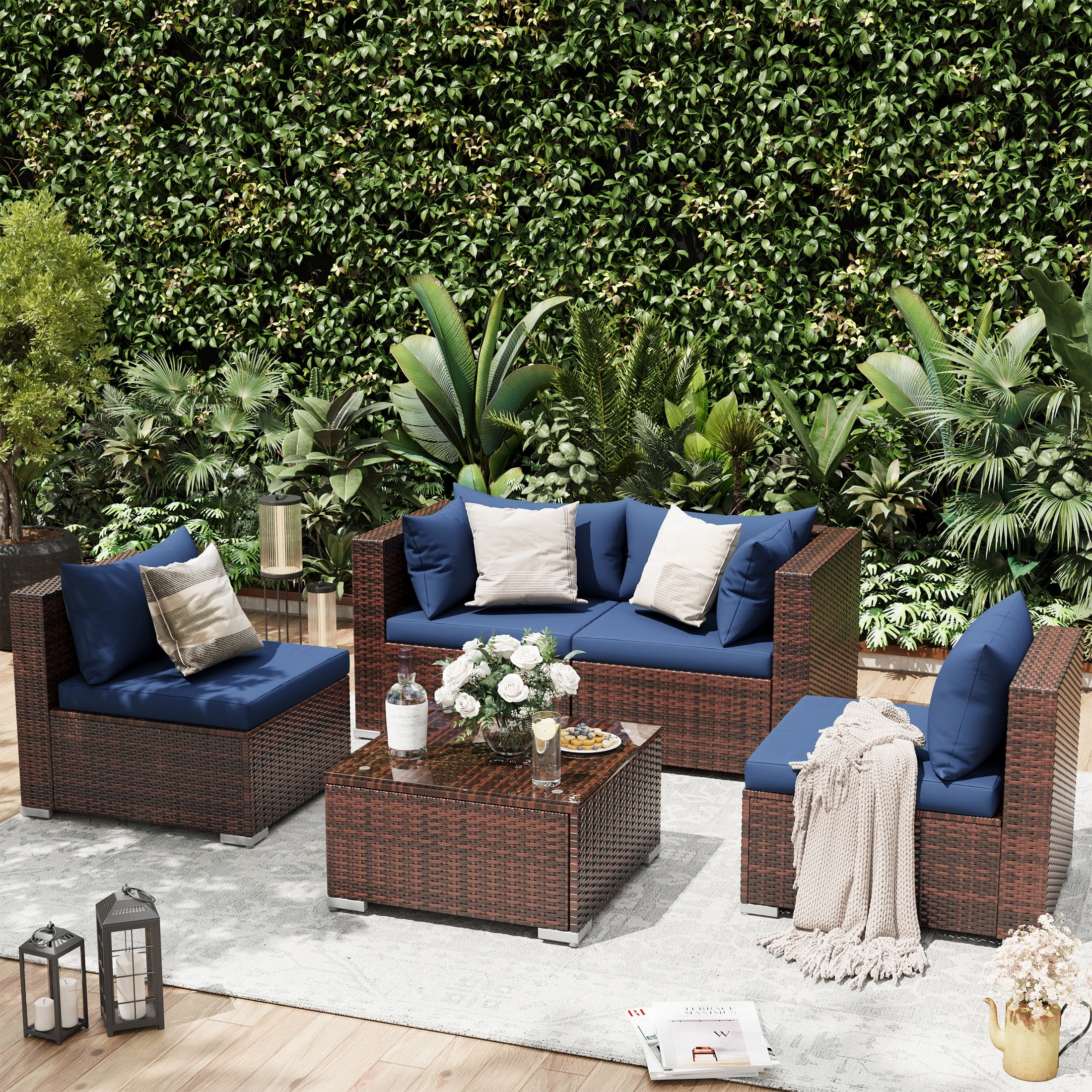 UDPATIO Patio Furniture Sets, Modular Rattan Outdoor Patio Sectional Furniture Sofa Set, Wicker Patio Conversation Set for Backyard,5PCS