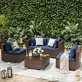 thumbnail image 6 of UDPATIO Patio Furniture Sets, Modular Rattan Outdoor Patio Sectional Furniture with 44" Fire Pit Table,, Wicker Patio Conversation Set for Backyard, Deck, Poolside w/Glass Coffee Table, 5PC Navy Blue, 6 of 8