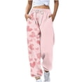 thumbnail image 1 of Besolor Pantalons de Survêtement pour Femmes Taille Haute Imprimé Cœur Bas Resserré Décontracté Ample Confortable avec Poches, 1 of 2
