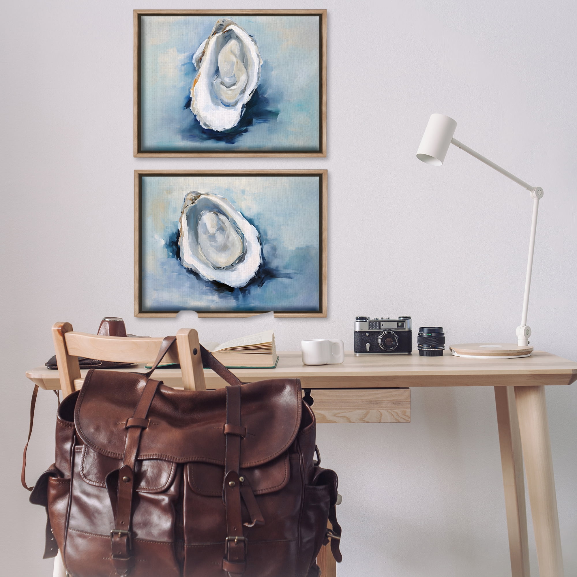 Stupell Industries Open Oyster Mollusk Shells Nautical & Beach Painting Brown Floater Framed Canvas Art Print Wall Art, 31 x 21, Set of 2