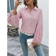 thumbnail image 5 of Womens Button Down Shirts Striped Long Sleeve Blouses with Pocket Casual Collar Office Work Tops Red XL, 5 of 8