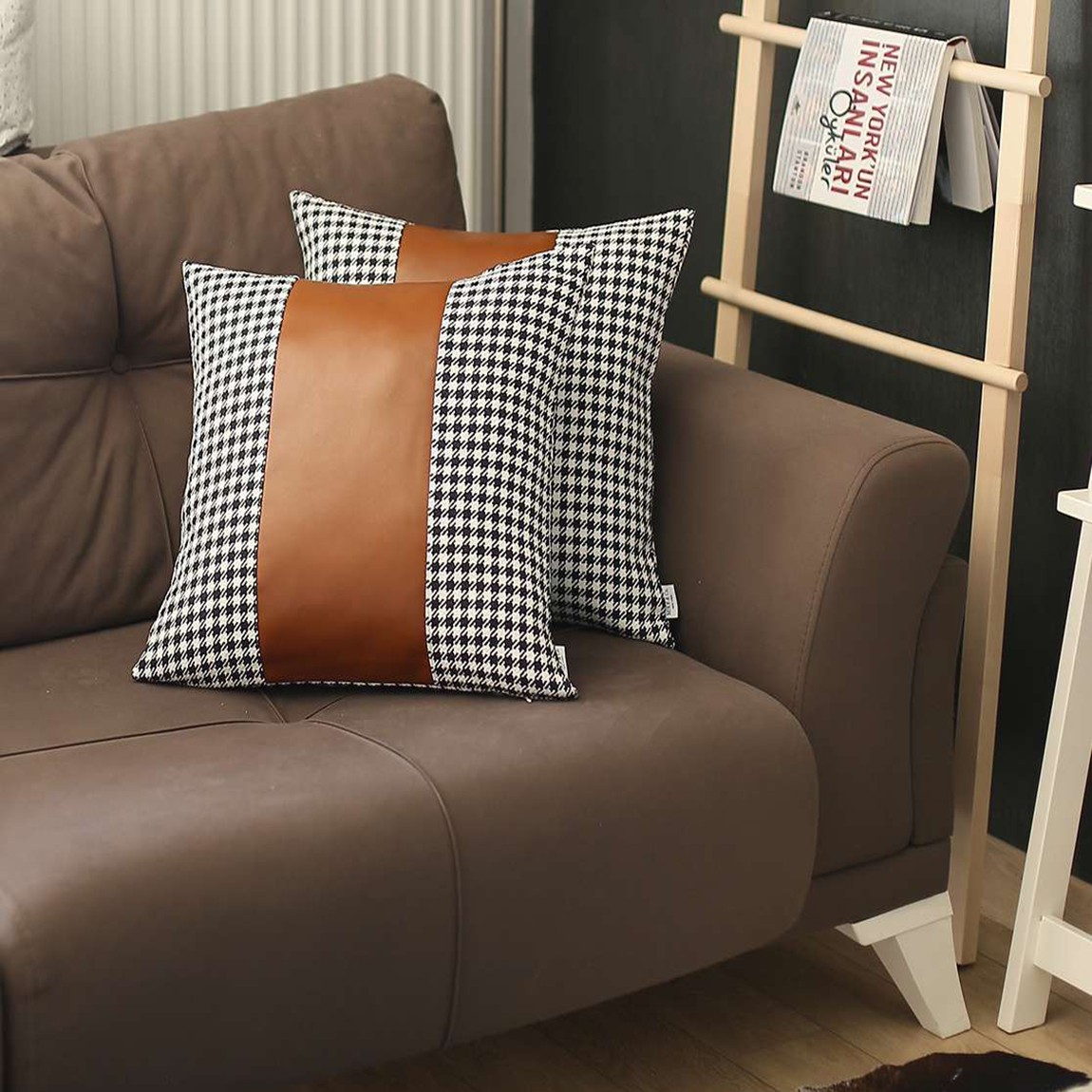 homeroots home decor 392739 Set of 2 Black Checkered Faux Leather