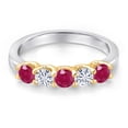 thumbnail image 3 of Gem Stone King 10K Two Tone Gold Red Ruby and White Moissanite Wedding-Bands Ring for Women | 1.07 Cttw | Round 3.5MM | Gemstone July Birthstone | Size 5, 3 of 7