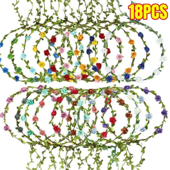 18 PCS Women Paper Rose Flower Crown Headbands Garland Boho Floral Flower Wreath Headband