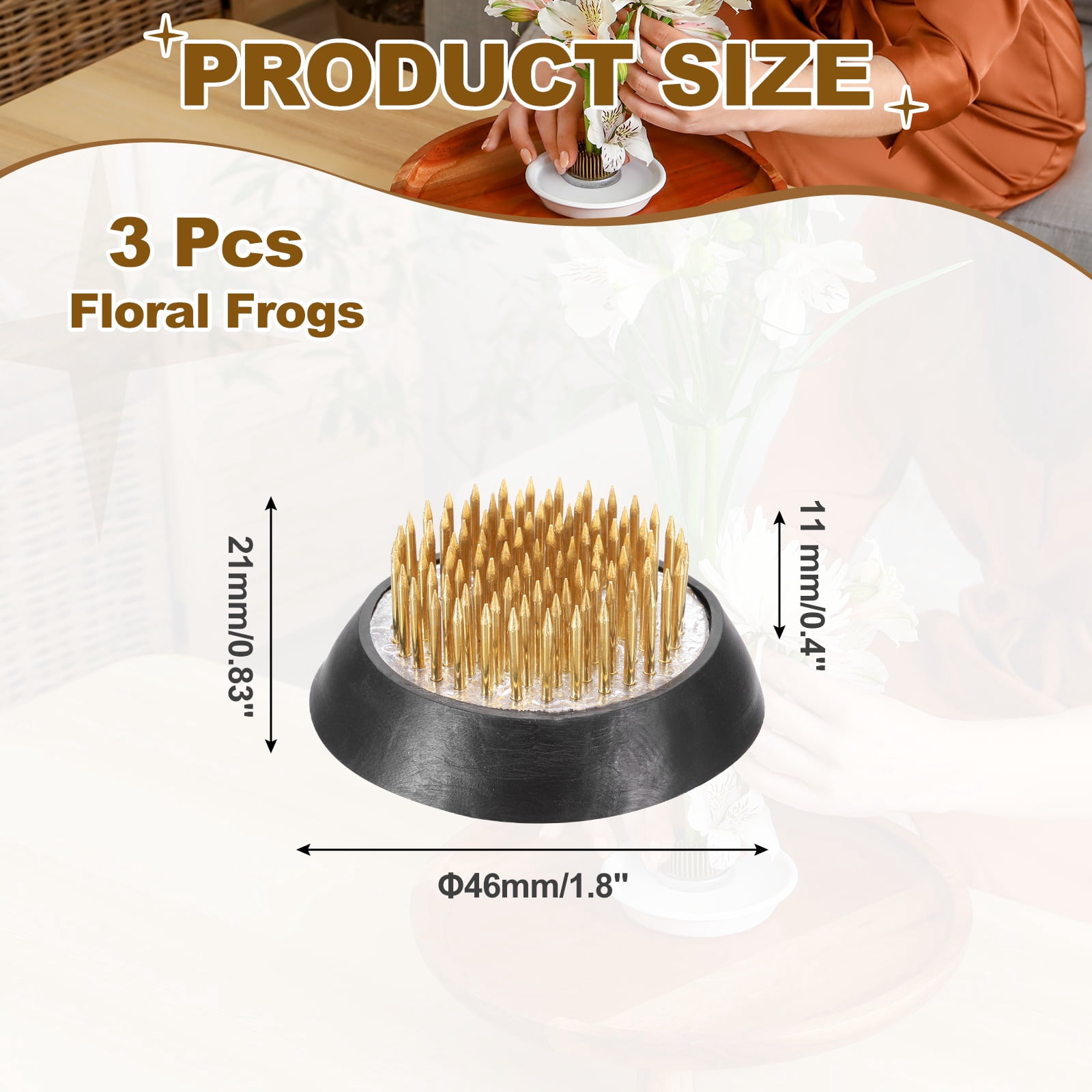 Uxcell 3 Pcs Floral Frogs Kenzan, 1.8 Inch Round Brass Flower Arrangement Holder, Arranger Pin Fixed Tool for Vase Centerpiece, Wedding, Home Decoration, Brass Color