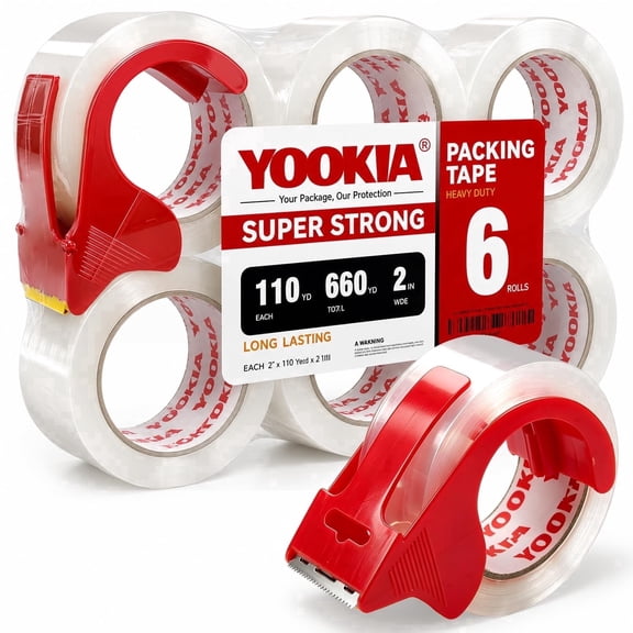 YOOKIA Heavy Duty Packing Tape 6 Rolls, 110 Yds x 2" x 2 Mil Shipping Tape Refills Clear, Packaging Tape for Shiping, Moving, Sealing