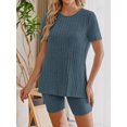 thumbnail image 5 of Weardear Maternity Outfits Set 2 Piece Matching Sets Ribbed Knit Side Split Short Sleeve Shirts and Biker Shorts Pregnancy Loungewear, 5 of 6