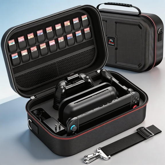 Heystop Carry Case for Nintendo Switch 2, Hard‑Shell Waterproof Travel Storage Bag, Game Card Slots, Handle & Shoulder Strap, Holds Console, Dock, Charger and Game Gear