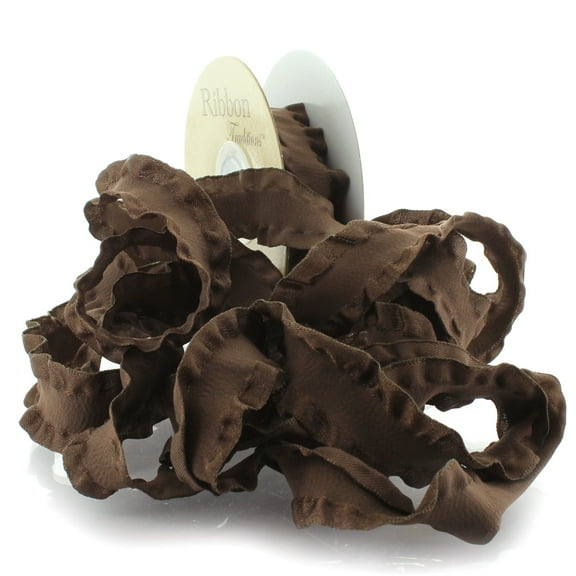 7/8" Satin Double Ruffle Ribbon 850 Brown 25 Yard
