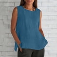 thumbnail image 2 of KHONTS Linen Plus Size Tank Tops for Women Crewneck Pleated Front Sleeveless Summer Holiday Shirts Navy M, 2 of 5