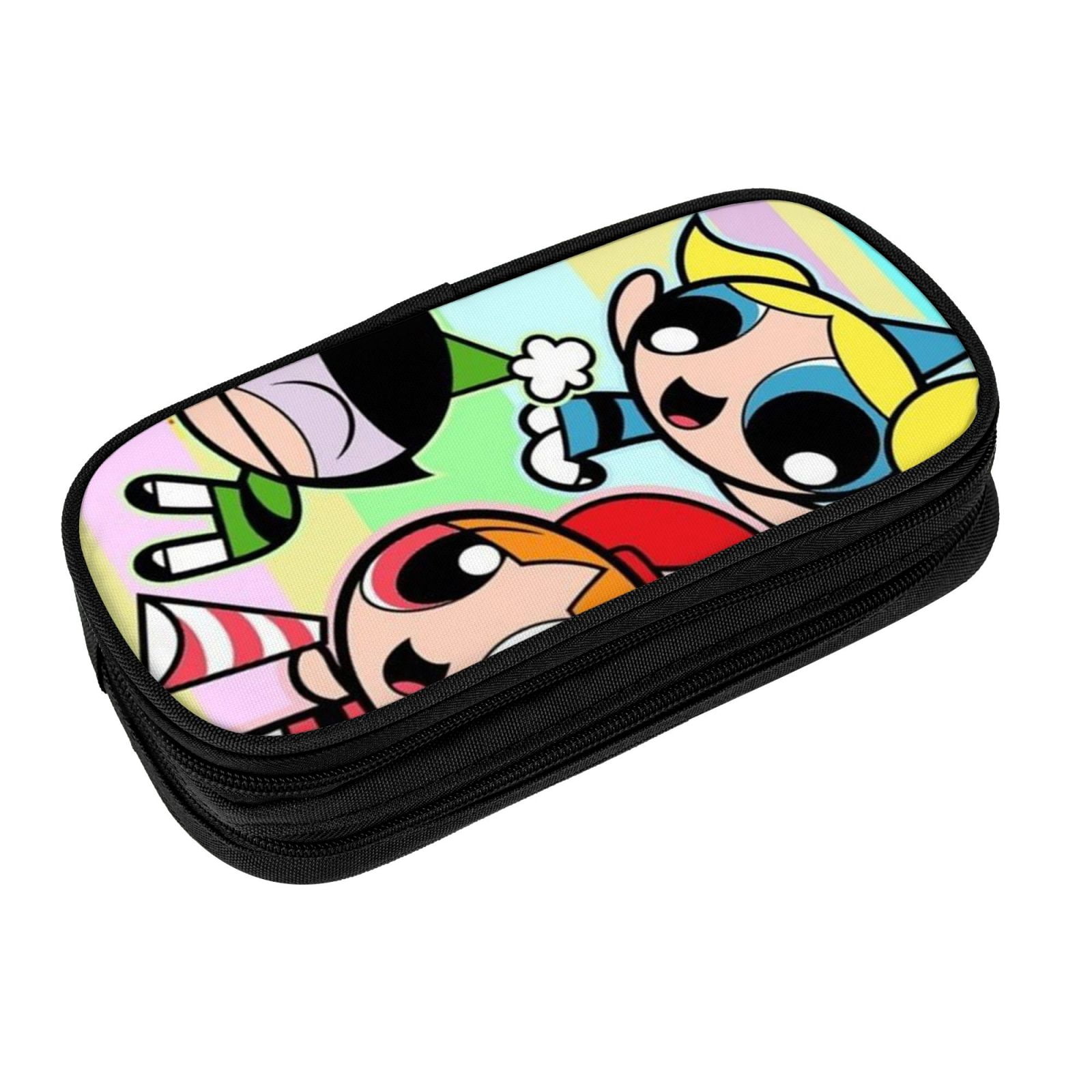 The Powerpuff Gi-rls Pencil Case Large Capacity Pencil Pouch Penbag Office Stationery Organizer Travel Makeup Bag Black
