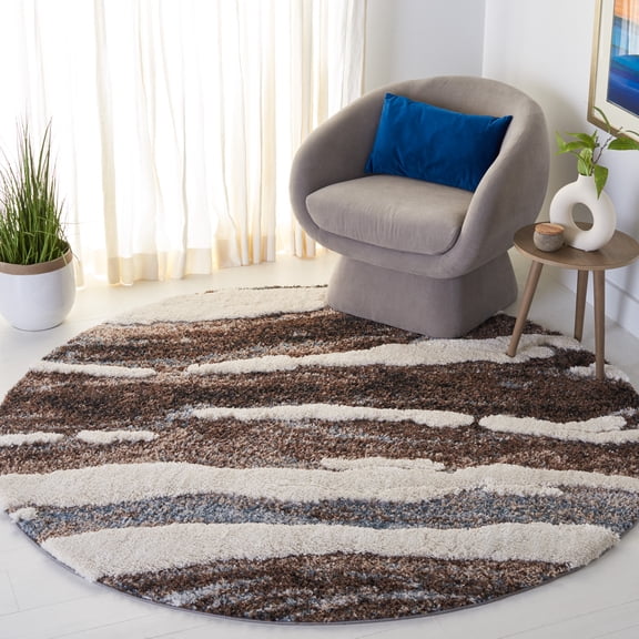 Safavieh Hi-Lo Almira Abstract Shag Area Rug, Brown/Beige Blue, 6'7" x 6'7" Round
