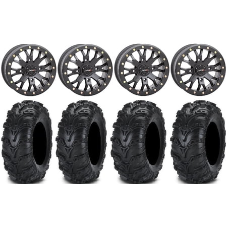 System 3 SB-4 Black (4+3) 14 Wheels 27 Mud Lite II Tires Kawasaki Teryx Mule