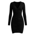 thumbnail image 4 of Blmnix Bodycon Dress Women Sexy Dresses Party Dresses Dresses Long Sleeve V-Neck Mini Black Adjustable Waist Women Spring Dresses,M, 4 of 7