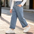 thumbnail image 3 of Bixock Jeans for Girls High Waist Straight Leg Denim Pants Kids Wide Leg Elastic Waist Solid Color Stretch Loose Fall Winter Casual Outer Wear Size 3-4Years, 3 of 6