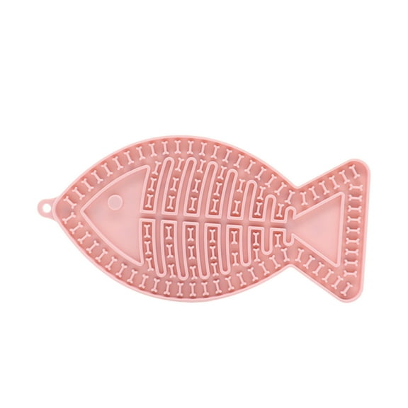 Fish-Shaped Cat Slow Feeder Lick Mat - Non- Pet Anxiety Relief Mat for Cats & Dogs, Fun Puzzle Feeder for Treats, Yogurt & Peanut Butter, Bathing & Grooming Aid with Suction Cups