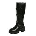 thumbnail image 2 of PiGOGI Multi-Buckle Long Boots for Women Fall Winter Thick Heel Warm Stylish Fashion Knee High Boots Black 38, 2 of 6