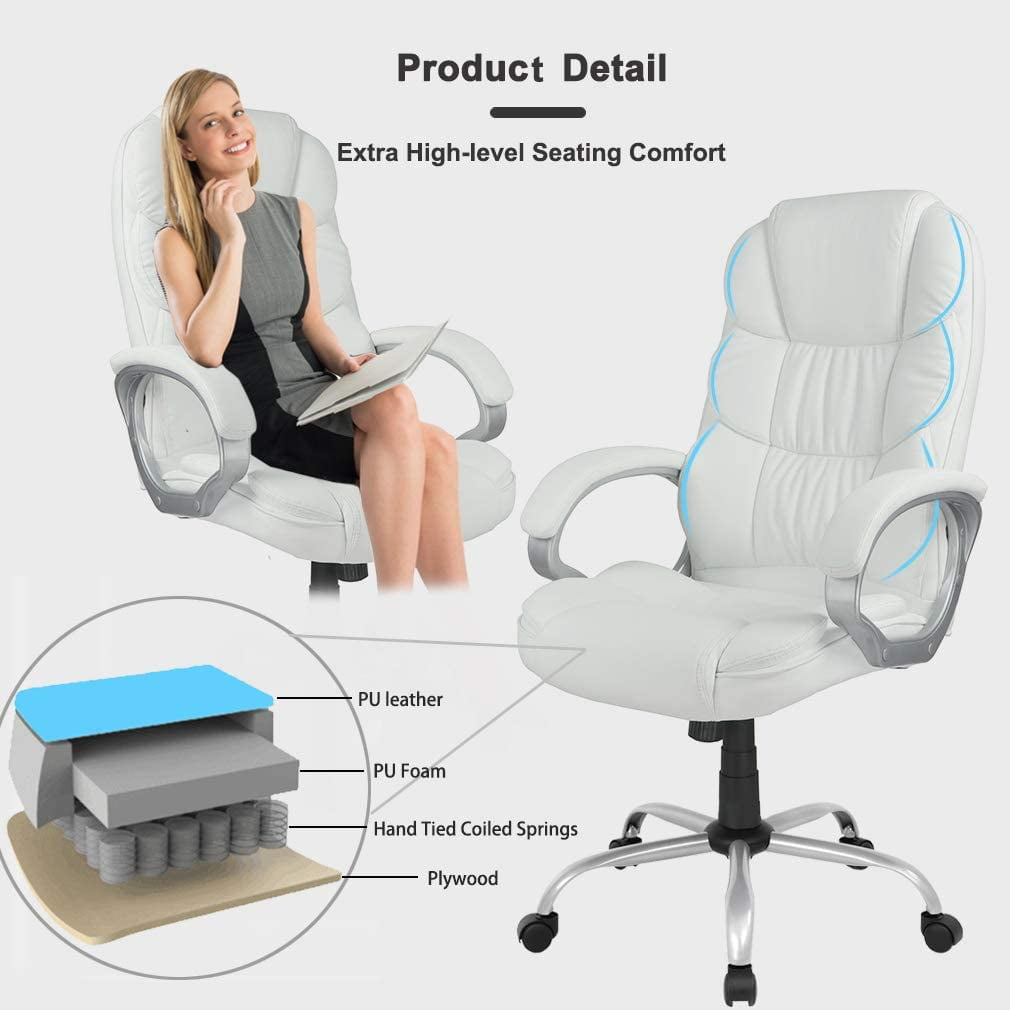 MandboyExecutive Office Chair Big and Tall Leather Computer Chair Ergonomic Desk Chair Heavy Duty Swivel Task Chair High Density Sponge Seat&Back