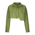 thumbnail image 4 of BLVB Women Button Down Turn Down Collar Crop Shirt Long Sleeve Loose Irregular Fashion Crop Blouse Tee Shirts Top, 4 of 7