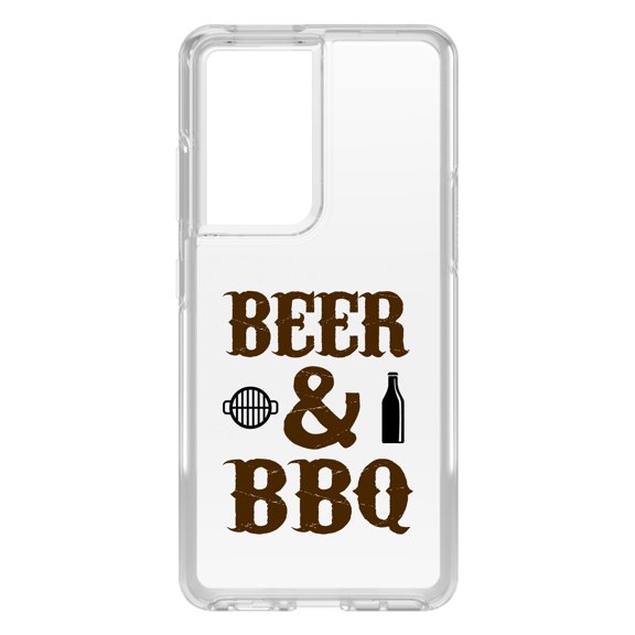 DistinctInk Clear Shockproof Hybrid Case for Galaxy S21 ULTRA 5G (6.8" Screen) - TPU Bumper Acrylic Back Tempered Glass Screen Protector - Beer & Barbecue BBQ