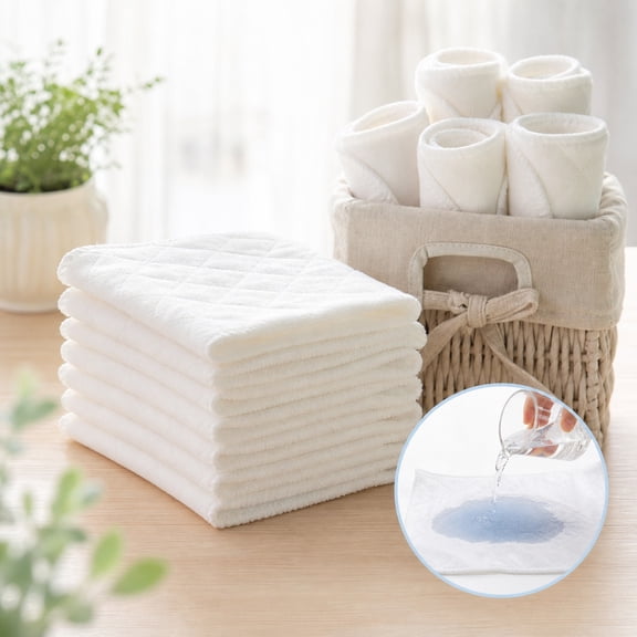 Tutuviw 10 Pcs 3-Layers Cotton Diaper,Soft & Breathable Infant Baby Diapers,Cotton Covers Nappy Insert Liners,Reusable Cotton Cloth Diaper for Toddler,12.5 * 4.7in,Common Size (3 Layers)
