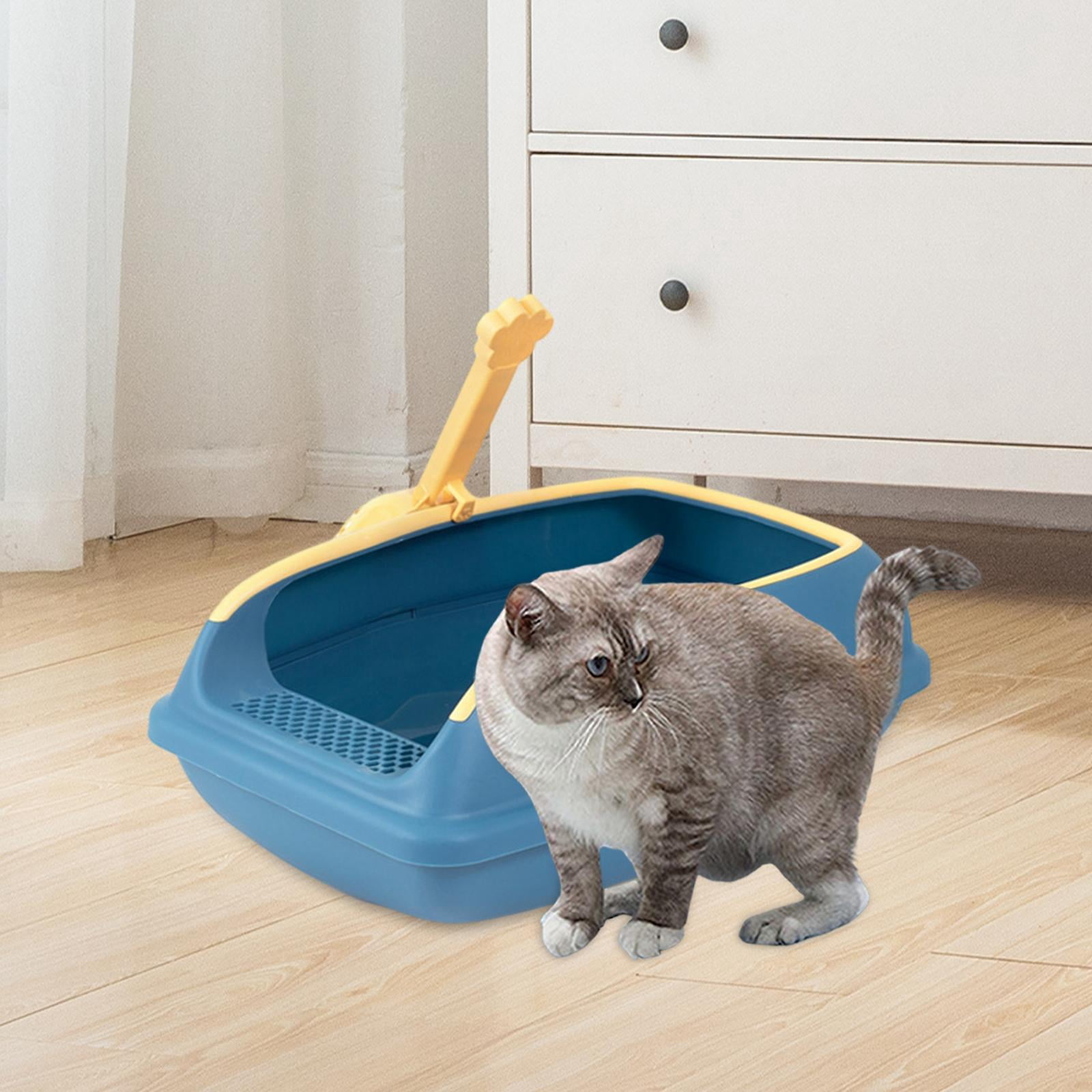 perfeclan Cat Bedpan Portable with High Side Cat Litter Container Semi Closed Easy to Clean Kitty Litter Pan for Indoor Blue