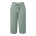 thumbnail image 5 of Bloomae Cotton Linen Capri Pants for Women 2026 Summer Lightweight Casual Plus Size Capris Loose Wide Leg High Waisted Drawstring Croped Pants with Pockets, 5 of 7