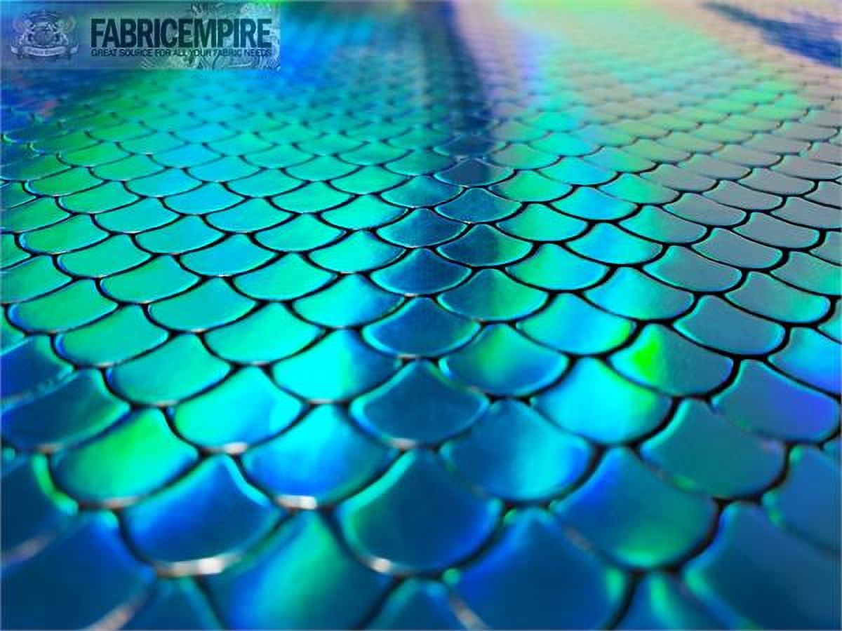 Holographic Mermaid Fish Scale Glossy Embossed Vinyl Fabric Turquoise / 54" Wide / Sold By The Yard
