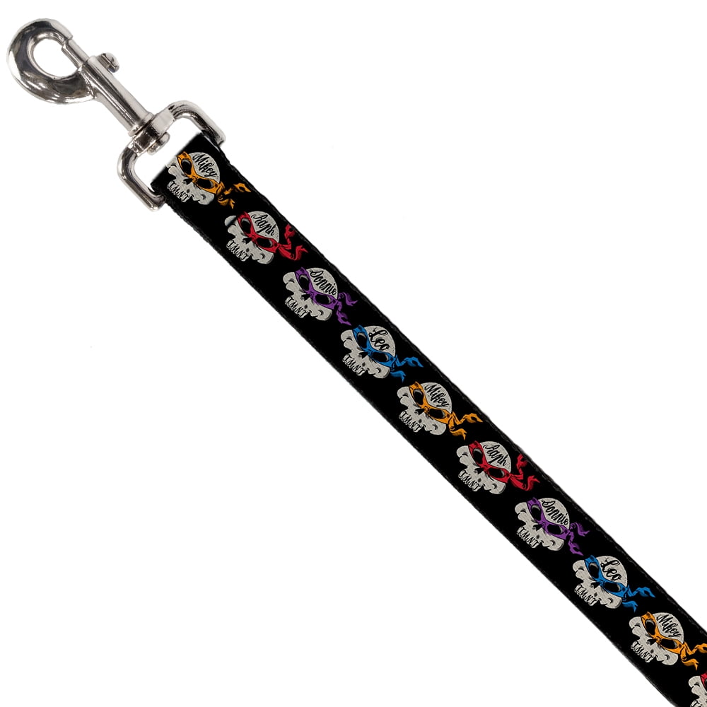 Nickelodeon Pet Leash, Dog Leash, TMNT Turtle Road Rebel Skulls Black, 4 Feet Long 1.0 Inch Wide