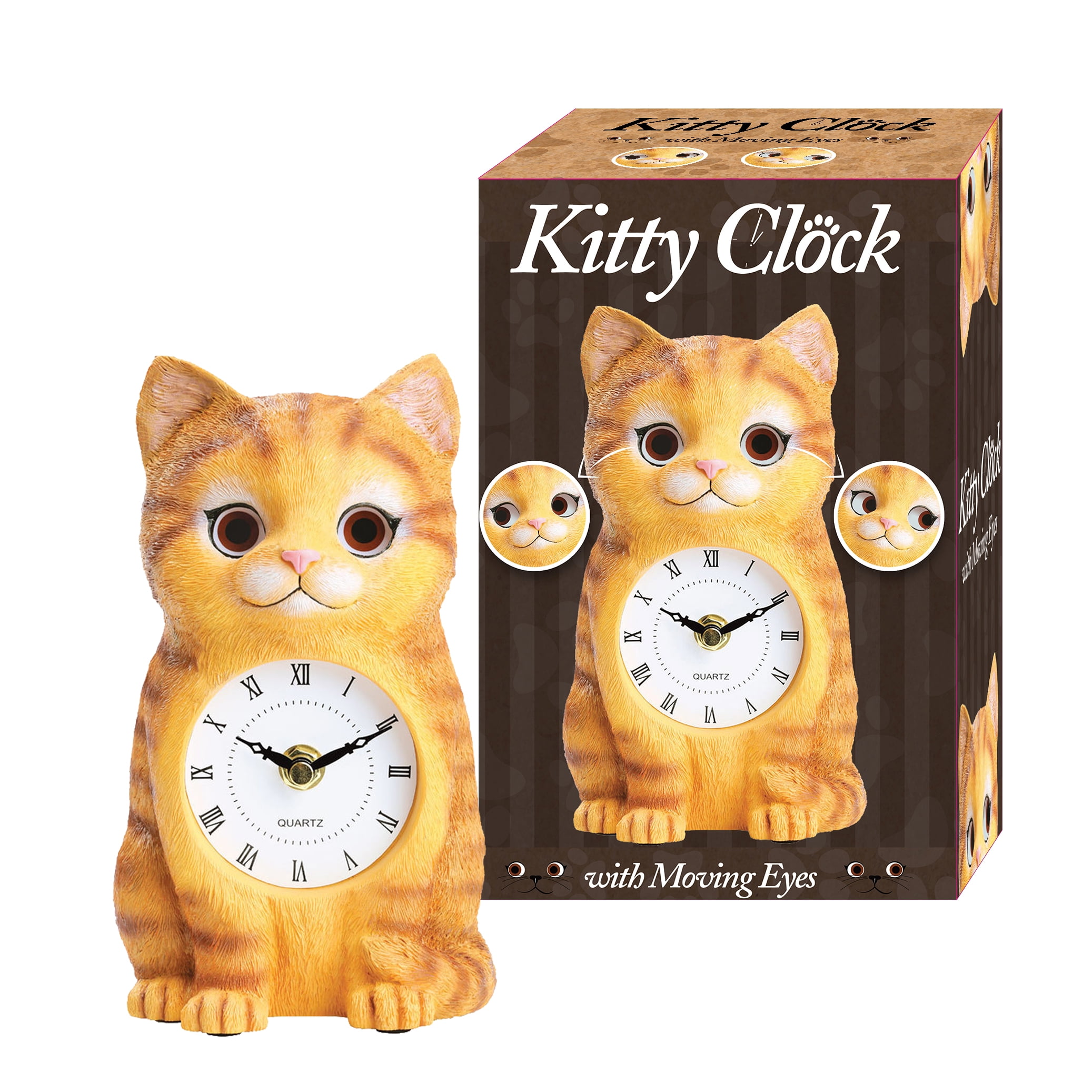 Odash, Kitty Clock with Moving Eyes, Quartz Movement, Orange