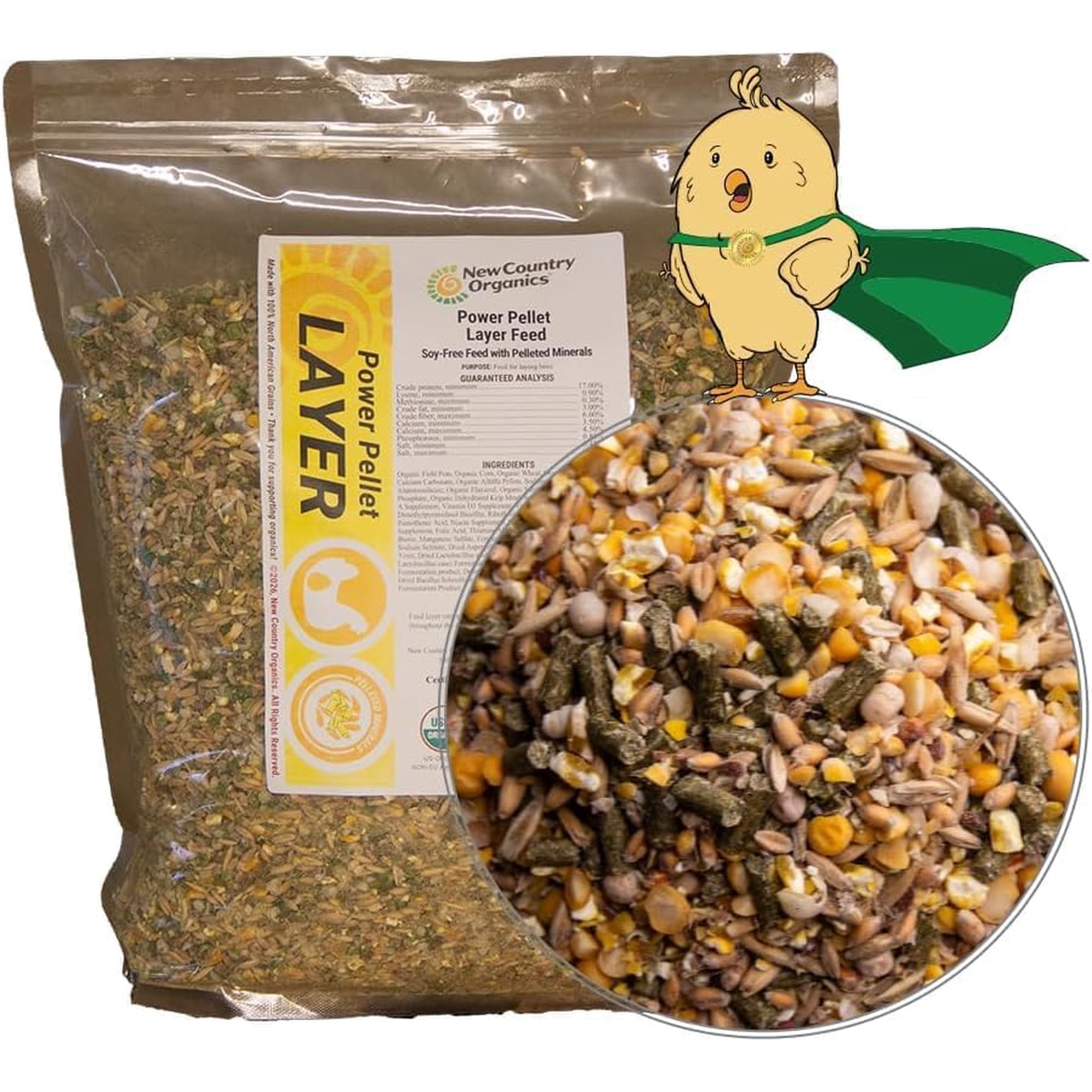 New Country Organics I Power Pellet Layer Feed 10 lbs I Layer Feed for Laying Hens I Soy-Free I 17% Protein I Certified Organic and Non-GMO I 10 lbs