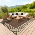 thumbnail image 3 of Waterproof Reversible Outdoor Rug - Large Plastic Straw Patio Mat, Lightweight & Collapsible,Weather-Resistant,With Stakes & Carry Bag,Perfect for RV Awning,Balcony,Camping, 10x14ft Peony Brown Coffee, 3 of 8