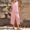 thumbnail image 5 of Lumtrix Summer Two Piece Sets Women 2026 Stiped Going Out Outfit Sleeveless Tank Top Wide Leg Capri with Pockets Pant Suit Red S, 5 of 6
