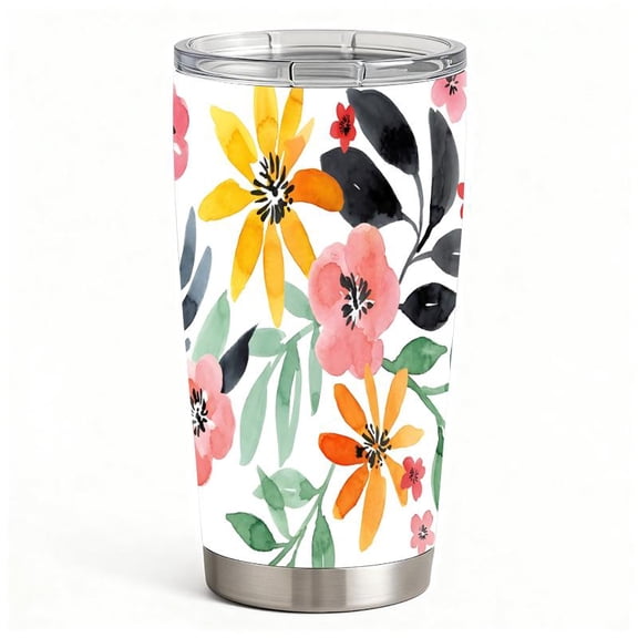 20oz Watercolor Floral Bloom Stainless Steel Tumbler， Tumbler with Lid Double Wall Vacuum Insulated Travel Mug， Coffee Cups With Lids， Perfect Gifts For Birthday Holiday.