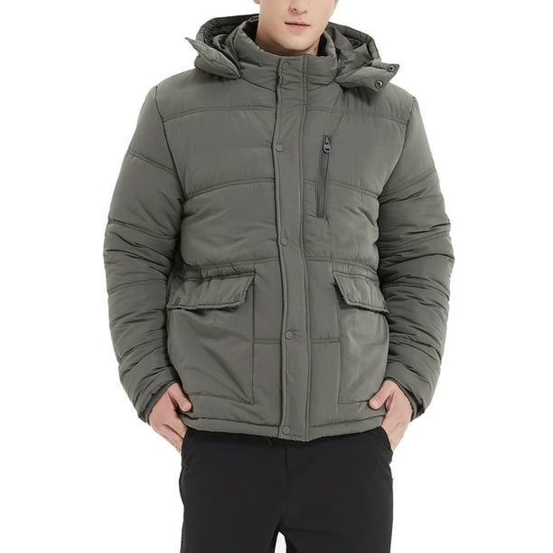 Gibobby Chamarra casual hombre chamarra resistente para hombre, manga larga, con cierre, capucha ajustable, chamarra acolchado(Gris oscuro,CH)