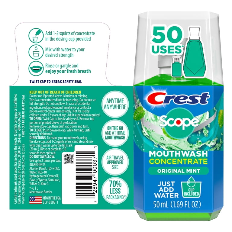 Crest Scope Concentrated Mouthwash, Original Mint Flavor, 1.69 fl