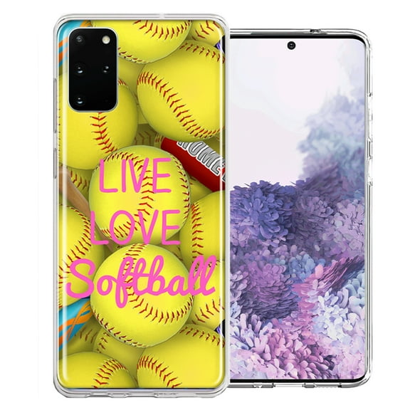 MUNDAZE For Samsung Galaxy S20 Love Softball Design Double Layer Phone Case Cover